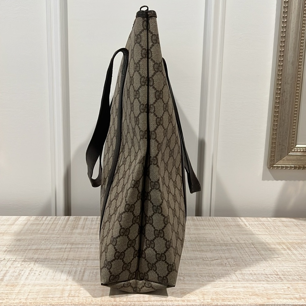 Gucci GG Coated Canvas & Brown Large Leather Tote Shoulder Overnight Bag EUC - Picture 4 of 12